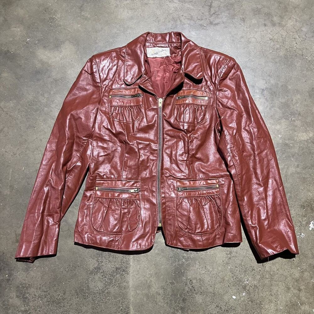 Vintage 70s Animal Crackers Orange Leather Jacket
